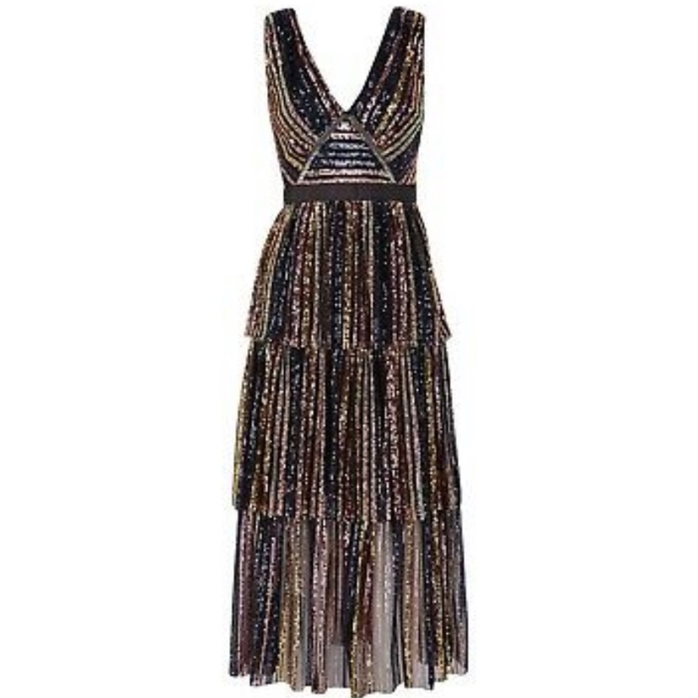 Self-Portrait sequin tiered midi dress US 6 (fits like US 2-4)